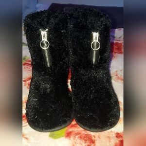 Pj Couture Black Furry Slippers